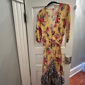 Anthropologie asymmetrical maxi, yellow floral, XXS